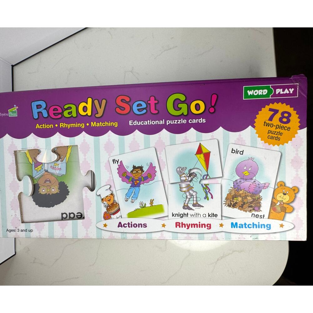 2012 Ready Set Go Educational Puzzle Cards Look Link Learn Action Rhyming Match